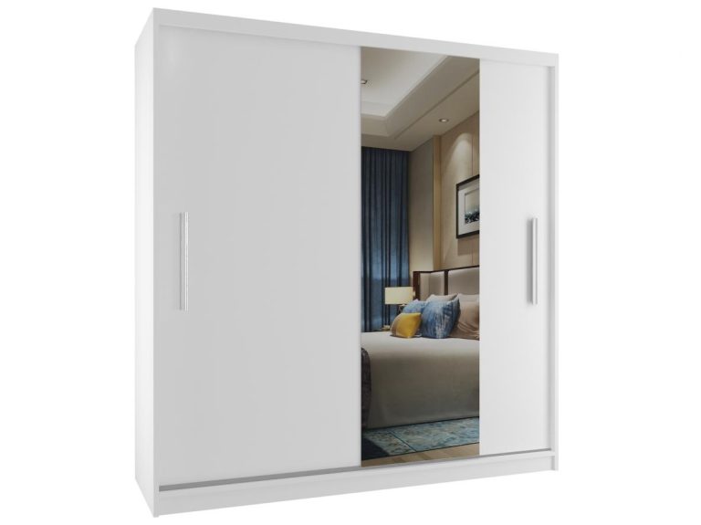 Kleiderschrank 158 cm Belini weiß matt mit Schiebetüren und Spiegel Hersteller MSE SZP3/2/W/1W1L/AL