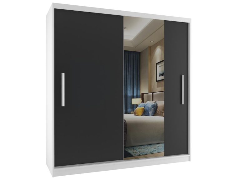 Kleiderschrank 158 cm Belini weiß matt / schwarz matt mit Schiebetüren und Spiegel Hersteller MSE SZP3/2/W/1B1L/AL