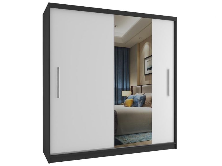 Kleiderschrank 158 cm Belini schwarz matt / weiß matt mit Schiebetüren und Spiegel Hersteller MSE SZP3/1/B/1W1L/AL