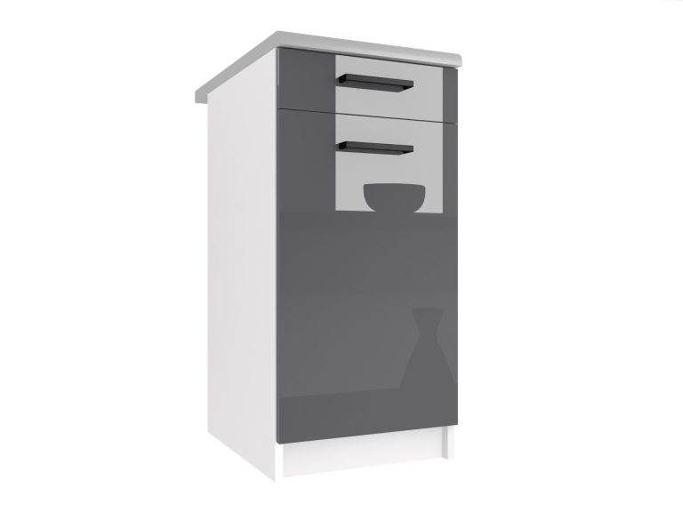Belini Unterschrank mit Schubladen 40 cm Grau Hochglanz mit Arbeitsplatte Hersteller INF SDSZ1-40/0/WT/S/0/B1