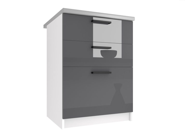 Küchenschrank Belini unten mit Schubladen 60 cm grau glänzend mit Arbeitsplatte Hersteller INF SDSZ60/0/WT/S/0/B1