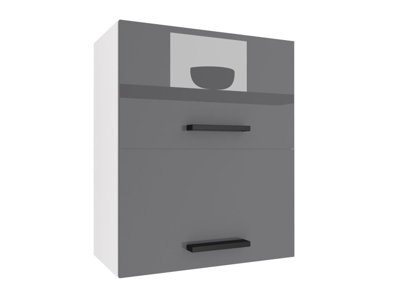 Küchenschrank Belini oben 60 cm schwarz glänzend / grau glänzend Hersteller INF SGP2-60/1/WT/S/0/B1