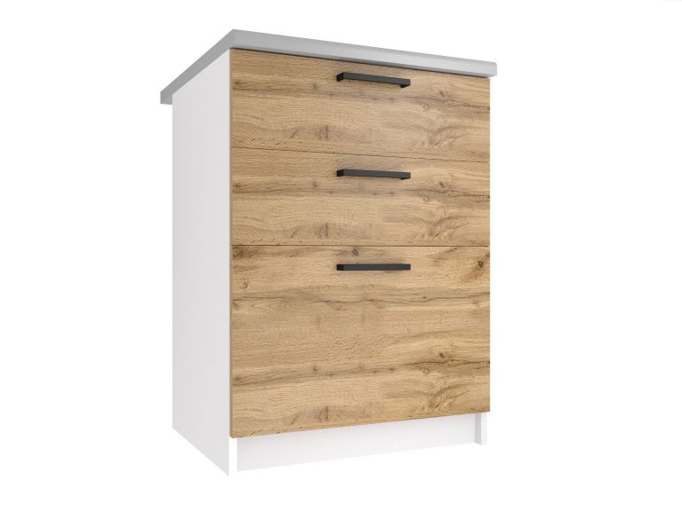 Belini Küchenunterschrank mit Schubladen 60 cm Eiche Wotan mit Arbeitsplatte Hersteller TOR SDSZ60/0/WT/DW/0/B1