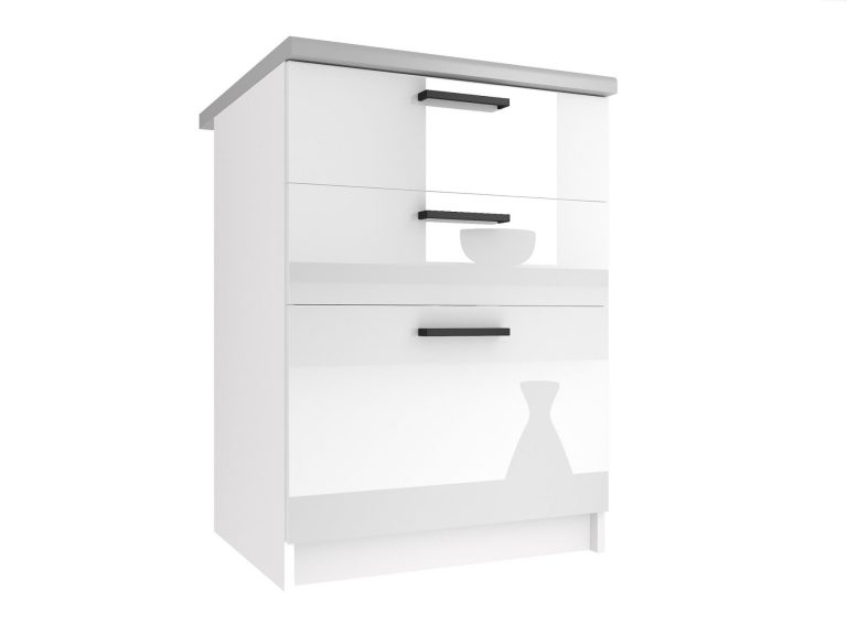 Küchenschrank Belini unten mit Schubladen 60 cm weiß glänzend mit Arbeitsplatte Hersteller INF SDSZ60/3/WT/W/BB/B1