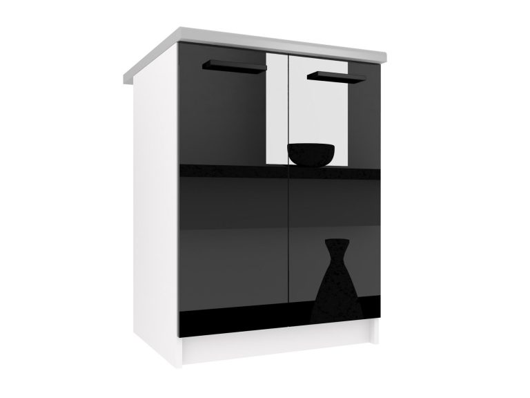Belini Unterschrank 60 cm Schwarz Hochglanz mit Arbeitsplatte Hersteller INF SD2-60/0/WT/B/0/B1