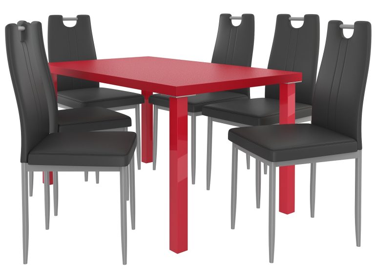 Esszimmerset 1 + 6 Belini Matt rot / Matt schwarz Moderno ROB/0/ZES/R/6B