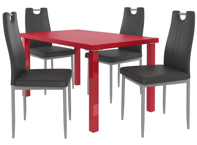 Esszimmerset 1 + 4 Belini Matt rot / Matt schwarz Moderno ROB/0/ZES/R/4B
