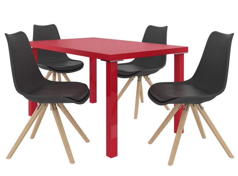 Esszimmerset 1 + 4 Belini Matt rot / Matt schwarz Amareto AMA/0/ZES/R/4B