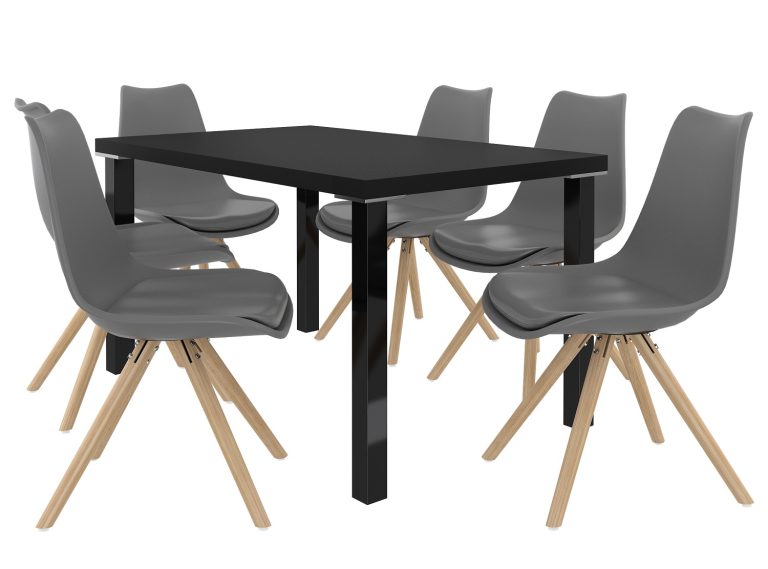 Esszimmerset 1 + 6 Belini Matt schwarz / Asche Amareto AMA/0/ZES/B/6G