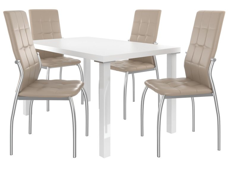 Esszimmerset 1 + 4 Belini Matt weiß / Beige Loreno LOR/0/ZES/W/4BŻ