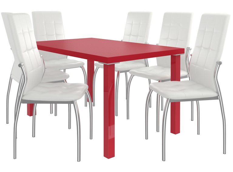 Esszimmerset 1 + 6 Belini Matt rot / Matt weiß Loreno LOR/0/ZES/R/6W