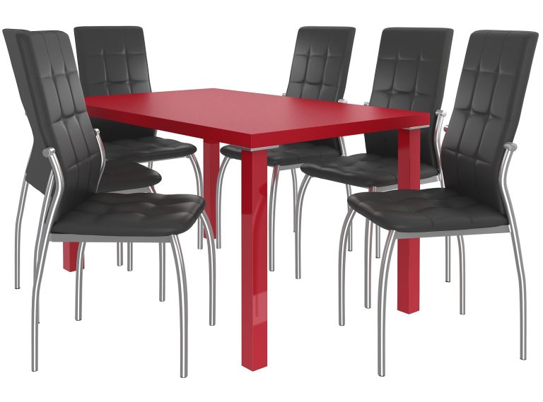 Esszimmerset 1 + 6 Belini Matt rot / Matt schwarz Loreno LOR/0/ZES/R/6B
