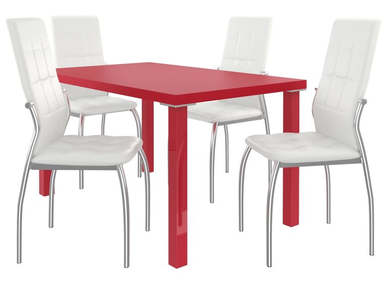 Esszimmerset 1 + 4 Belini Matt rot / Matt weiß Loreno LOR/0/ZES/R/4W
