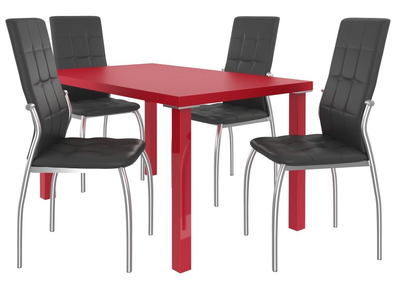Esszimmerset 1 + 4 Belini Matt rot / Matt schwarz Loreno LOR/0/ZES/R/4B