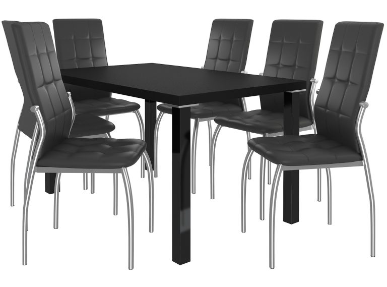 Esszimmerset 1 + 6 Belini Matt schwarz / Matt schwarz Loreno LOR/0/ZES/B/6B