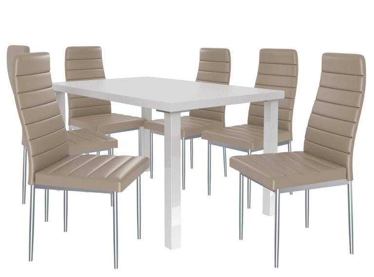 Esszimmerset 1 + 6 Belini Matt weiß / Beige Moderno MOD/0/ZES/W/6BŻ