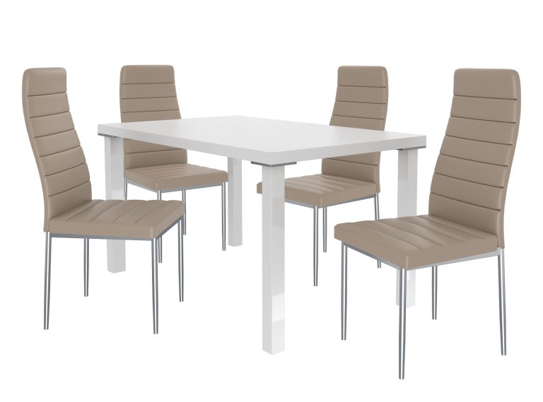 Esszimmerset 1 + 4 Belini Matt weiß / Beige Moderno MOD/0/ZES/W/4BŻ