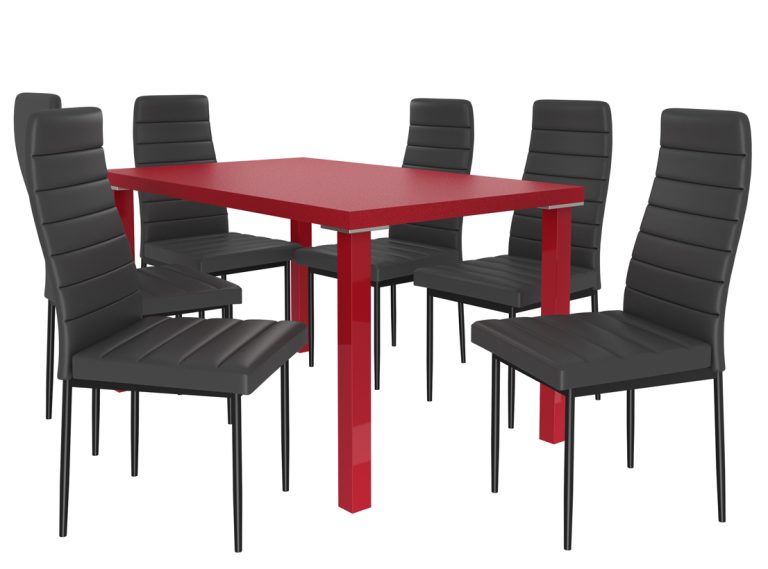 Esszimmerset 1 + 6 Belini Matt rot / Matt schwarz Moderno MOD/0/ZES/R/6B