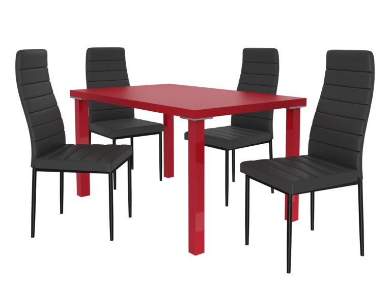Esszimmerset 1 + 4 Belini Matt rot / Matt schwarz Moderno MOD/0/ZES/R/4B