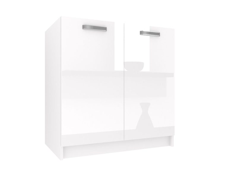 Belini Unterschrank für Spüle 80 cm Weiß Hochglanz ohne Arbeitsplatte INF SDZ80/0/WT/W/0/F