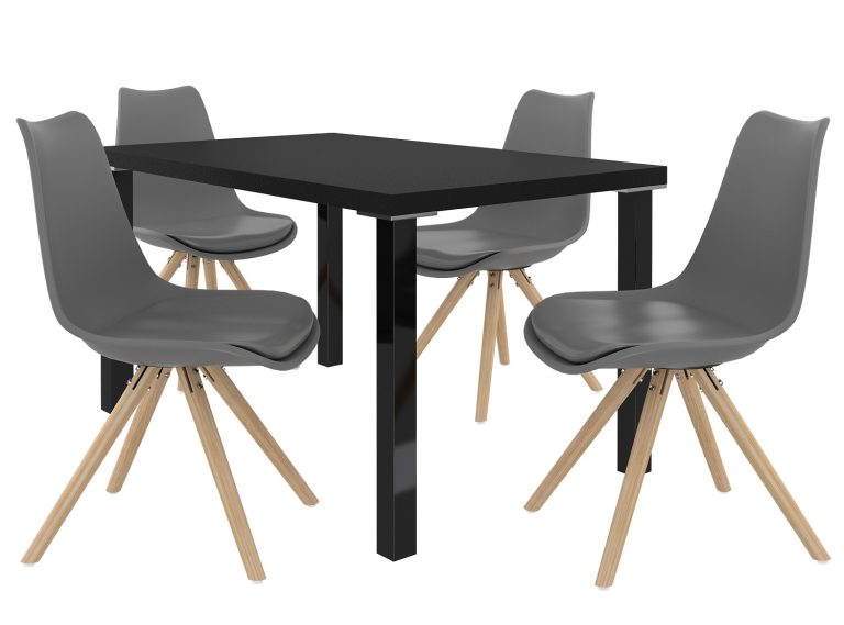 Esszimmerset 1 + 4 Belini Matt schwarz / Asche Amareto AMA/0/ZES/B/4G