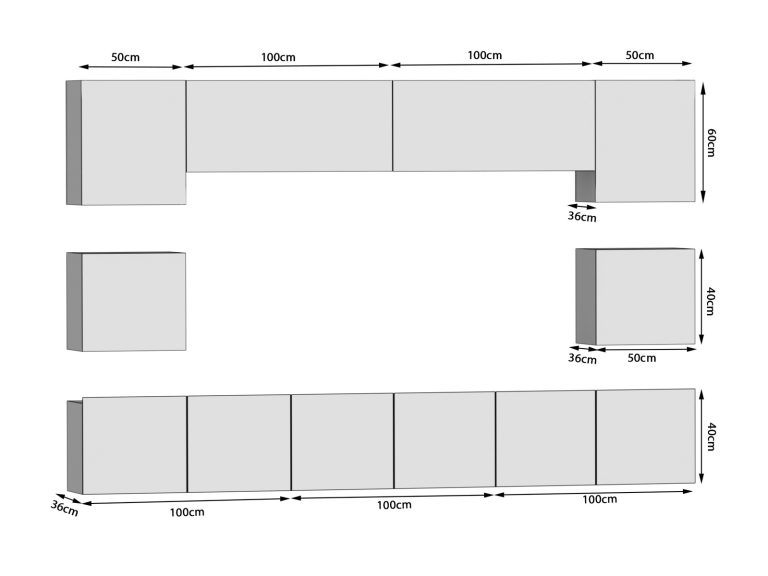 Wohnwand 300 cm Belini grau anthrazit Glamour Wood / weiß glänzend Imperium 3 Hersteller IMP 3/5/W/GW1WGW1/0/0