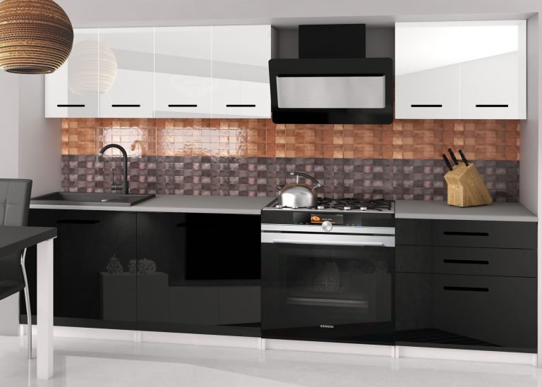 Küchenzeile Belini 180 cm weiß glänzend / schwarz glänzend ohne Arbeitsplatte Sonik2 Hersteller INF SONIK2/2/WT/WB/BB/B1