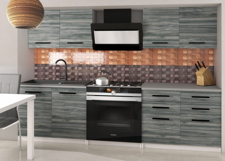 Küchenzeile Belini 160 cm grau-anthrazit Glamour Wood mit Kompakto2 Arbeitsplatte Hersteller TOR KOMPAKTO2/2/WT/GW1/0/B1