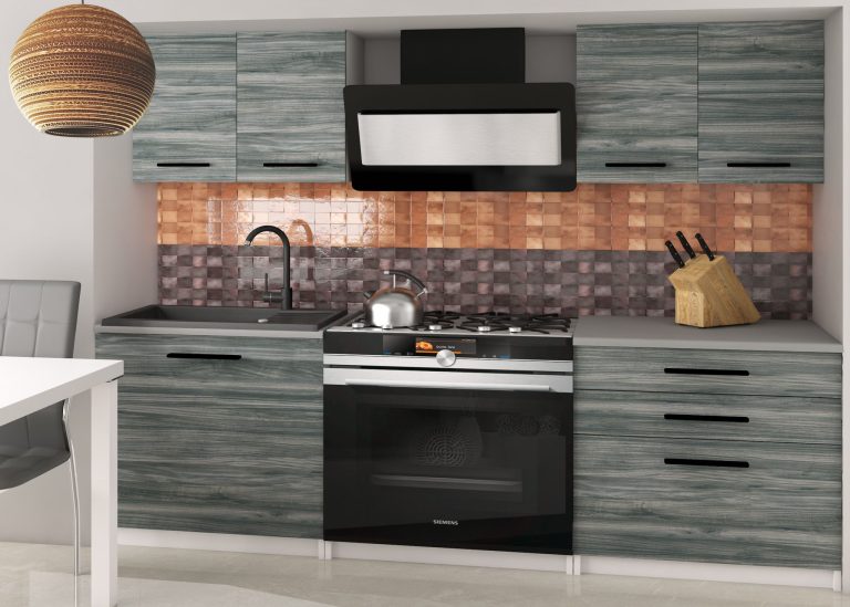 Küchenzeile Belini 120 cm grau anthrazit Glamour Wood mit Arbeitsplatte Tiesto2  Hersteller TOR TIESTO2/2/WT/GW1/0/B1