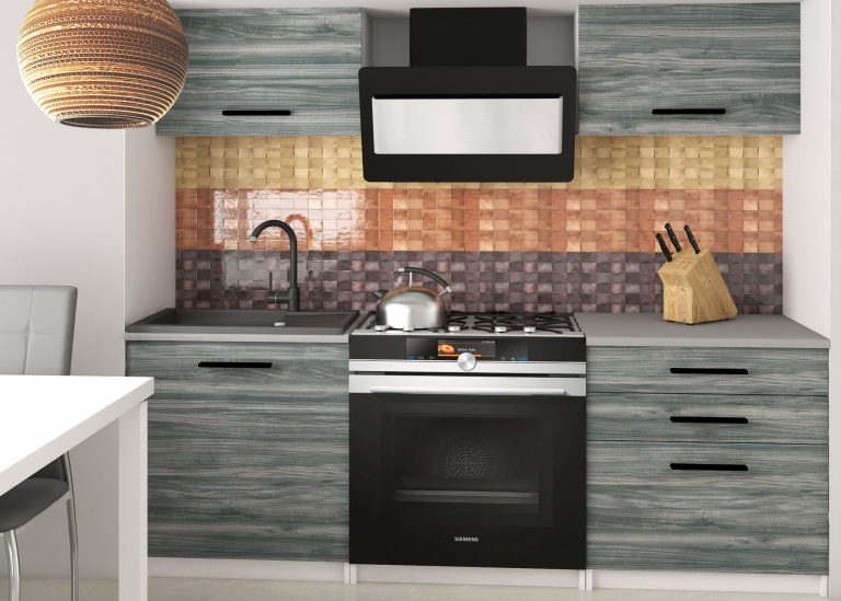 Küchenzeile Belini 120 cm grau anthrazit Glamour Wood mit Arbeitsplatte Vulcano2 Hersteller TOR VULCANO2/3/WT/GW1/0/B1