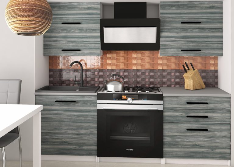 Küchenzeile Belini 120 cm grau anthrazit Glamour Wood mit Arbeitsplatte Eleganta2 Hersteller TOR ELEGANTA2/2/WT/GW1/0/B1
