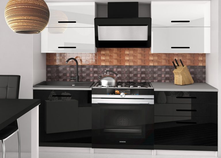 Küchenzeile Belini 120 cm weiß glänzend / schwarz glänzend ohne Arbeitsplatte Eleganta2 Hersteller INF ELEGANTA2/2/WT/WB/BB/B1