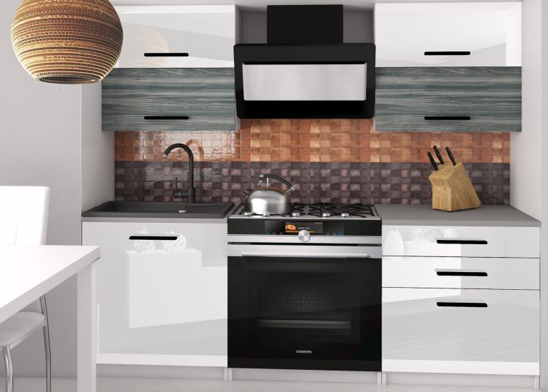 Küchenzeile Belini 120 cm weiß glänzend / grau anthrazit Glamour Wood mit Arbeitsplatte Eleganta2 Hersteller INF ELEGANTA2/2/WT/WGW1W/0/B1