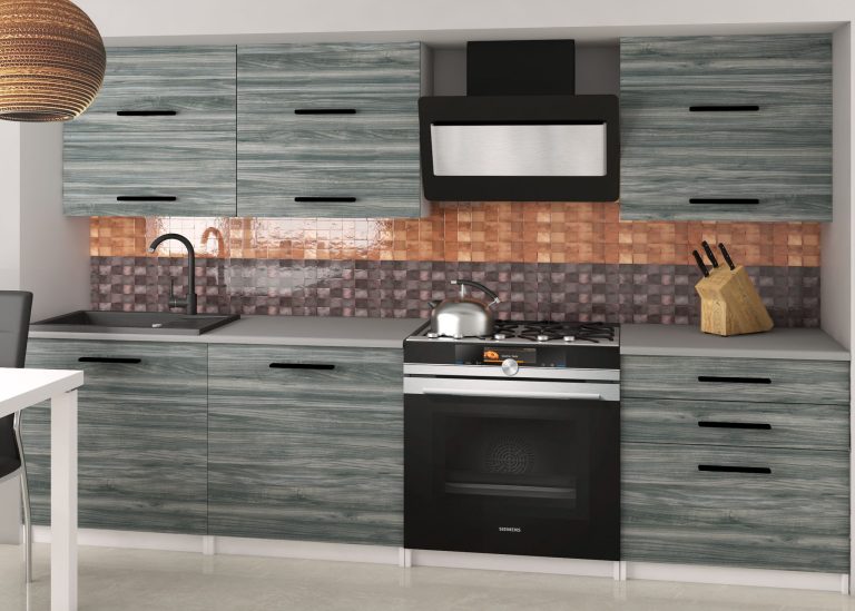Küchenzeile Belini 180 cm grau anthrazit Glamour Wood ohne Arbeitsplatte Primera2 Hersteller TOR PRIMERA2/2/WT/GW1/BB/B1