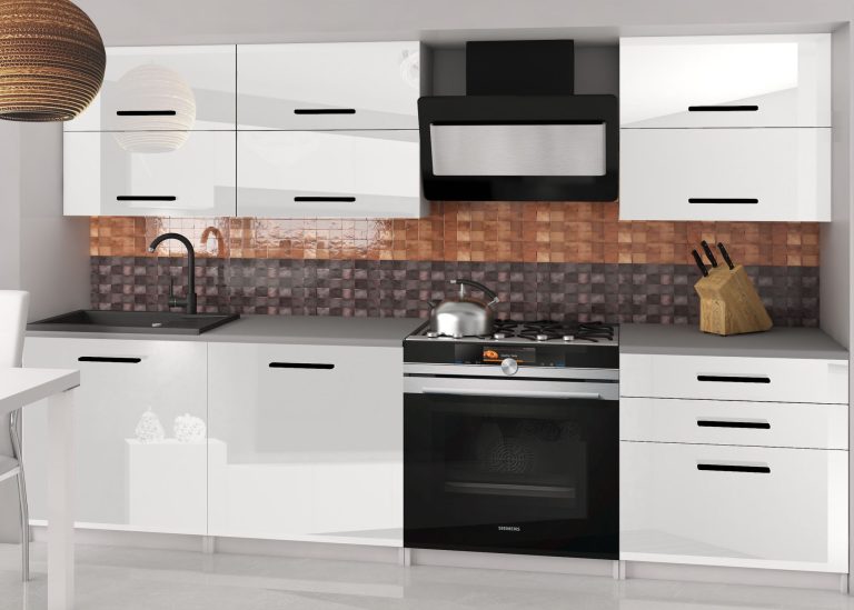 Küchenzeile Belini 180 cm weiß glänzend mit Arbeitsplatte Primera2 Hersteller INF PRIMERA2/3/WT/W/0/B1