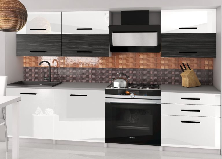 Küchenzeile Belini 180 cm weiß glänzend / königliches Ebenholz mit Arbeitsplatte Primera2 Hersteller INF PRIMERA2/2/WT/WHKW/0/B1