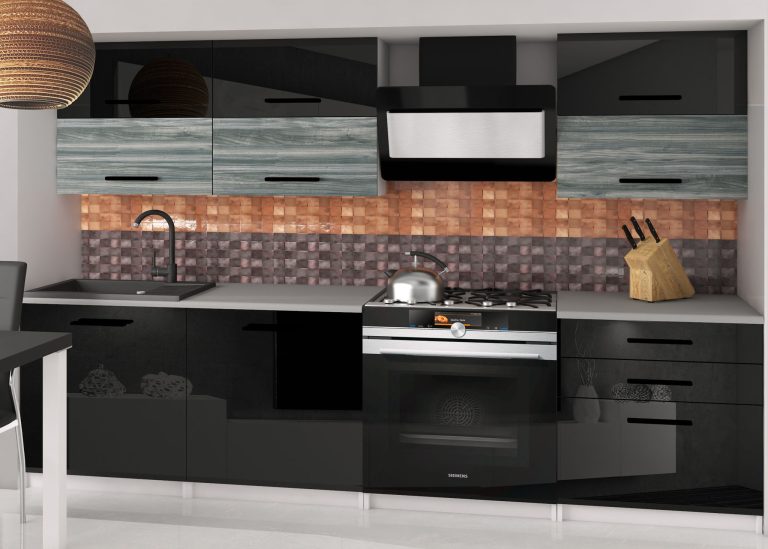 Küchenzeile Belini 180 cm schwarz glänzend / grau anthrazit Glamour Wood ohne Arbeitsplatte Primera2 Hersteller INF PRIMERA2/2/WT/BGW1B/BB/B1