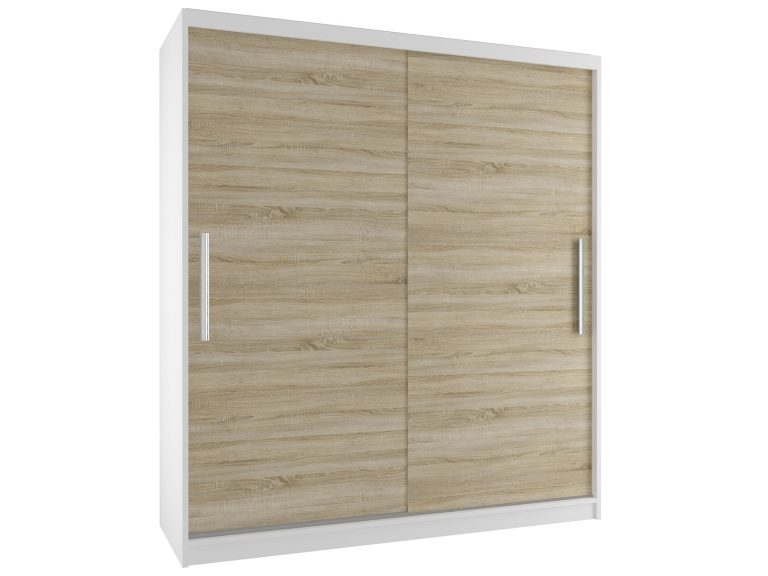 Kleiderschrank 133 cm Belini weiß matt / Eiche sonoma mit Schiebetüren Hersteller SI SZP2/2/W/DS/0/AL