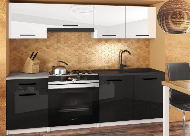 Küchenzeile Belini 180 cm weiß glänzend / schwarz glänzend ohne Arbeitsplatte Superuniqa2 Hersteller INF SUPERUNIQA2/4/WT/WB/BB/B1