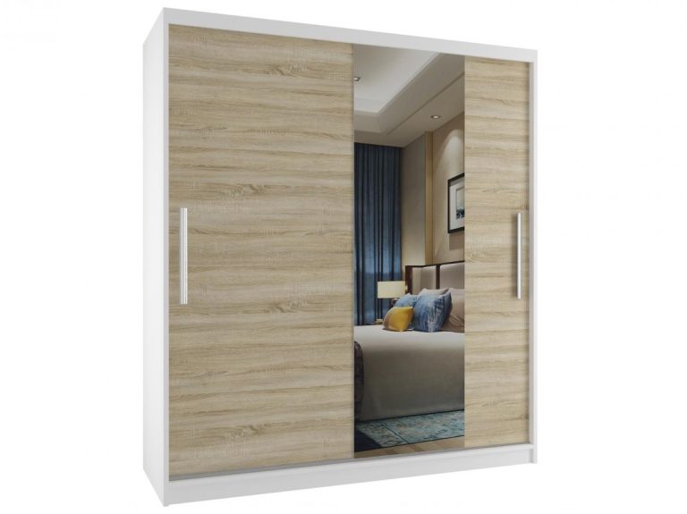 Kleiderschrank mit Schiebetüren 133 cm mit Spiegel eiche sonoma Hersteller MSE SZP2/2/W/1DS1L/AL