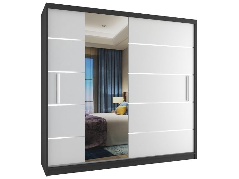 Kleiderschrank mit Schiebetüren 200 cm mit Spiegel weiß matt Hersteller MBP SZP1/3/B/W/0/AL