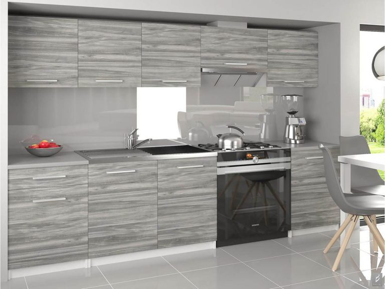 Küchenzeile Belini 240 cm grau anthrazit Glamour Wood ohne Arbeitsplatte Uniqa2 Hersteller TOR UNIQA3/3/WT/GW1/BB/E