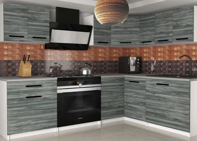 Eckküche Belini 300 cm grau-anthrazit Glamour Wood mit Arbeitsplatte Armin2 Hersteller TOR ARMIN2/2/WT/GW1/0/B1