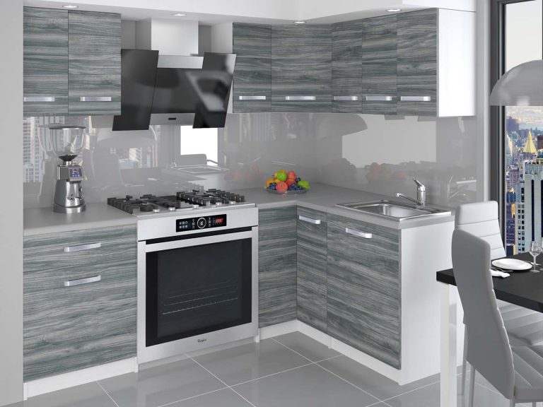 Eckküche Belini 300 cm grau-anthrazit Glamour Wood mit Arbeitsplatte Armin2 Hersteller TOR ARMIN2/2/WT/GW1/0/B1