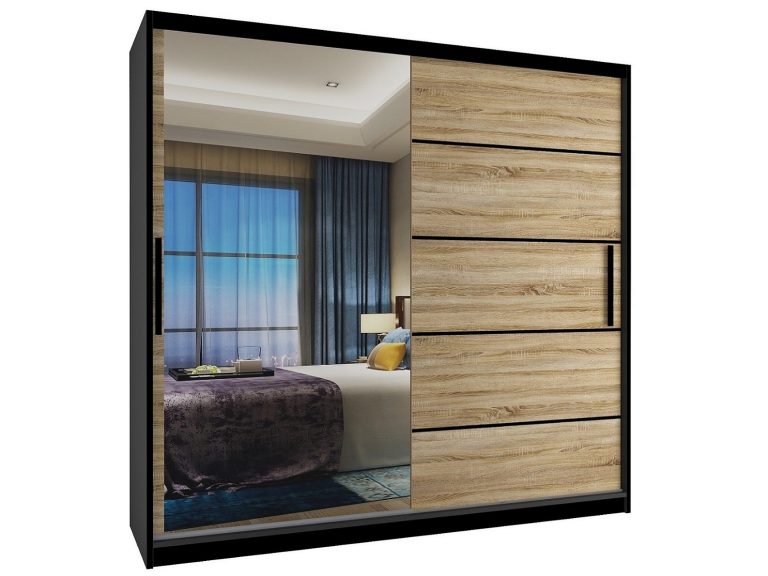 Kleiderschrank mit Schiebetüren 200 cm mit Spiegel Eiche wotan Eiche sonoma Hersteller MZ SZP1/2/B/DS/0/BL