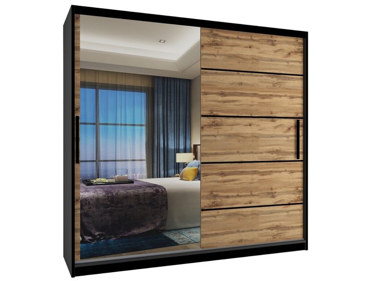 Kleiderschrank mit Schiebetüren 200 cm mit Spiegel Eiche wotan Eiche sonoma Hersteller MZ SZP1/2/B/DW/0/BL
