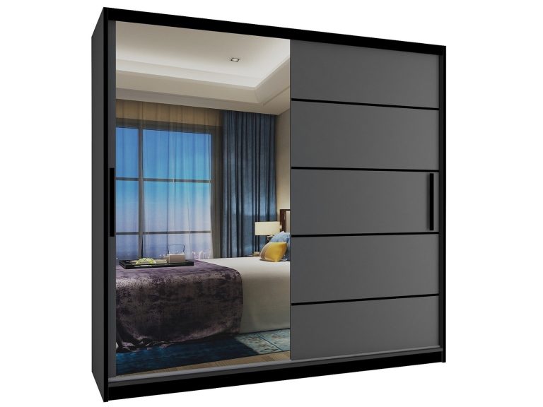 Kleiderschrank mit Schiebetüren 200 cm mit Spiegel grau anthrazit graphit Hersteller MZ SZP1/2/B/SR/0/BL