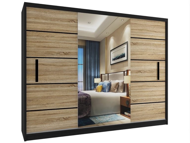 Kleiderschrank mit Schiebetüren 232 cm mit Spiegel Eiche wotan Eiche sonoma Hersteller MZ SZP4/2/1B/2DS1L/0/BL