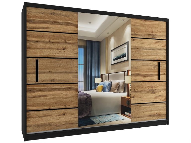 Kleiderschrank mit Schiebetüren 232 cm mit Spiegel Eiche wotan Eiche sonoma Hersteller MZ SZP4/2/1B/2DW1L/0/BL