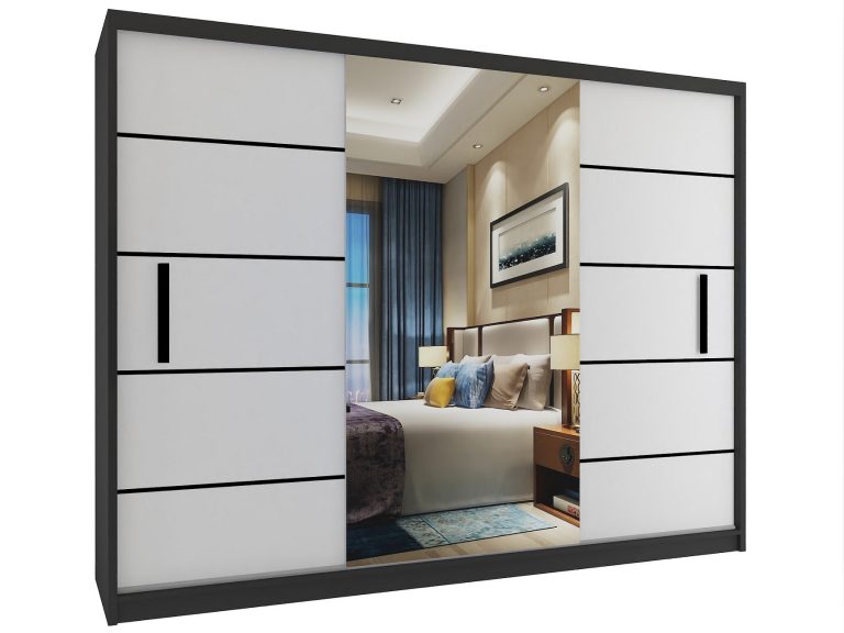 Kleiderschrank mit Schiebetüren 232 cm mit Spiegel weiß matt Hersteller MZ SZP4/2/1B/2W1L/0/BL